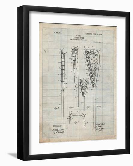 PP166- Antique Grid Parchment Lacrosse Stick Patent Poster-Cole Borders-Framed Giclee Print