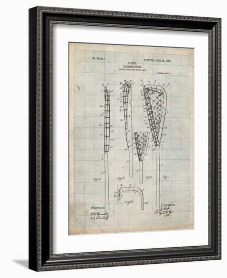 PP166- Antique Grid Parchment Lacrosse Stick Patent Poster-Cole Borders-Framed Giclee Print