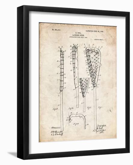 PP166- Vintage Parchment Lacrosse Stick Patent Poster-Cole Borders-Framed Giclee Print