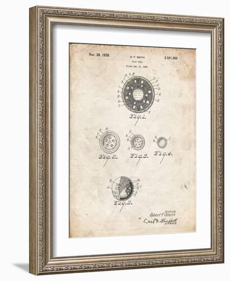 PP168- Vintage Parchment Golf Ball Uniformity Patent Poster-Cole Borders-Framed Premium Giclee Print