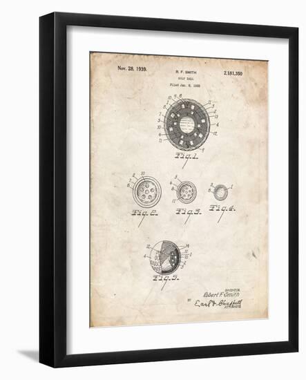 PP168- Vintage Parchment Golf Ball Uniformity Patent Poster-Cole Borders-Framed Giclee Print