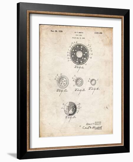 PP168- Vintage Parchment Golf Ball Uniformity Patent Poster-Cole Borders-Framed Giclee Print