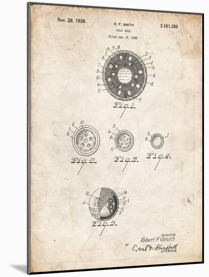 PP168- Vintage Parchment Golf Ball Uniformity Patent Poster-Cole Borders-Mounted Giclee Print