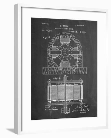 PP173- Chalkboard Tesla Electro Motor Patent Poster-Cole Borders-Framed Giclee Print