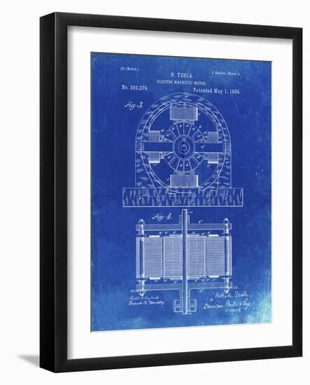 PP173- Faded Blueprint Tesla Electro Motor Patent Poster-Cole Borders-Framed Giclee Print