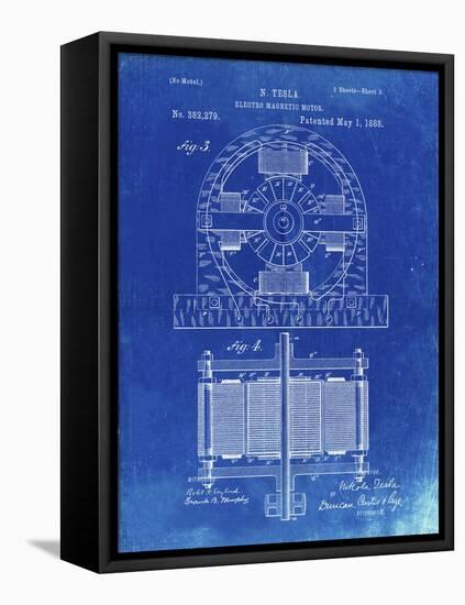 PP173- Faded Blueprint Tesla Electro Motor Patent Poster-Cole Borders-Framed Premier Image Canvas