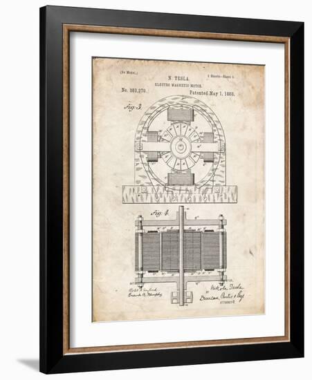 PP173- Vintage Parchment Tesla Electro Motor Patent Poster-Cole Borders-Framed Giclee Print