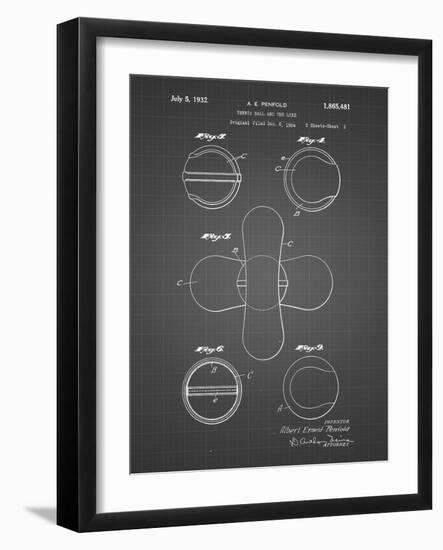 PP182- Black Grid Tennis Ball 1932 Patent Poster-Cole Borders-Framed Giclee Print