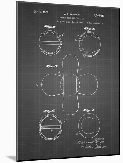 PP182- Black Grid Tennis Ball 1932 Patent Poster-Cole Borders-Mounted Giclee Print