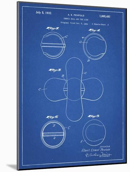 PP182- Blueprint Tennis Ball 1932 Patent Poster-Cole Borders-Mounted Giclee Print