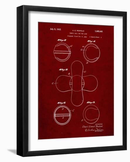 PP182- Burgundy Tennis Ball 1932 Patent Poster-Cole Borders-Framed Giclee Print