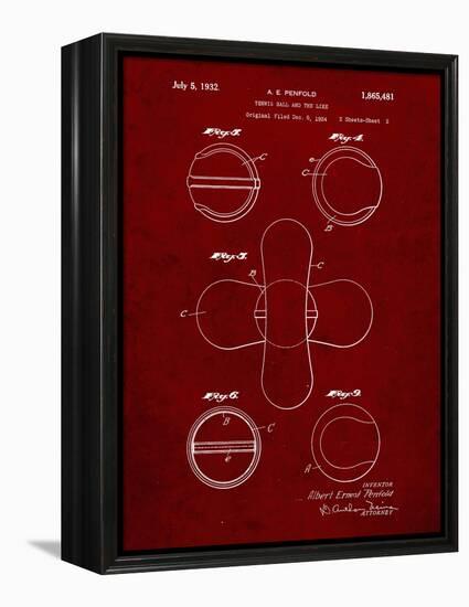 PP182- Burgundy Tennis Ball 1932 Patent Poster-Cole Borders-Framed Premier Image Canvas