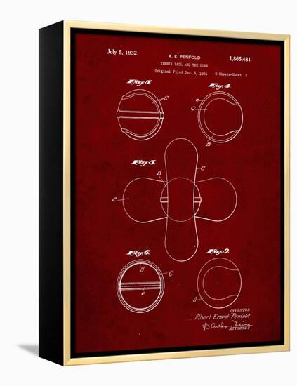 PP182- Burgundy Tennis Ball 1932 Patent Poster-Cole Borders-Framed Premier Image Canvas