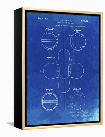 PP182- Faded Blueprint Tennis Ball 1932 Patent Poster-Cole Borders-Framed Premier Image Canvas