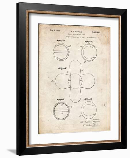 PP182- Vintage Parchment Tennis Ball 1932 Patent Poster-Cole Borders-Framed Giclee Print