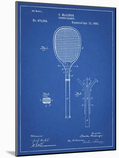 PP183- Blueprint Tennis Racket 1892 Patent Poster-Cole Borders-Mounted Giclee Print