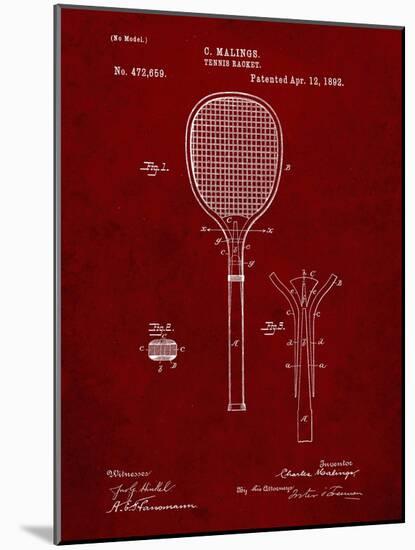 PP183- Burgundy Tennis Racket 1892 Patent Poster-Cole Borders-Mounted Giclee Print