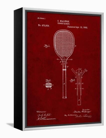 PP183- Burgundy Tennis Racket 1892 Patent Poster-Cole Borders-Framed Premier Image Canvas