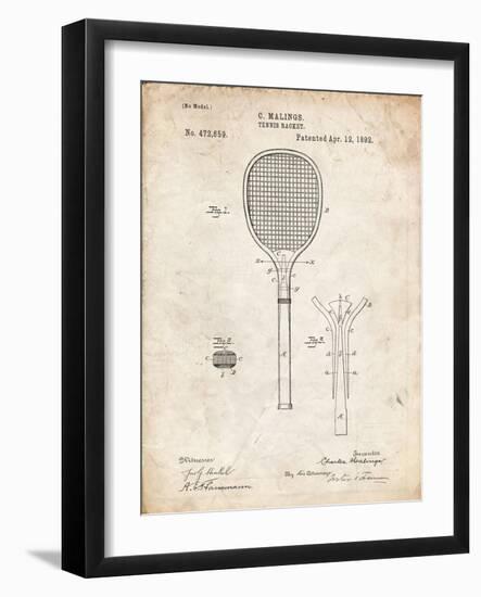 PP183- Vintage Parchment Tennis Racket 1892 Patent Poster-Cole Borders-Framed Giclee Print