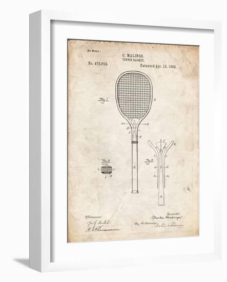 PP183- Vintage Parchment Tennis Racket 1892 Patent Poster-Cole Borders-Framed Giclee Print