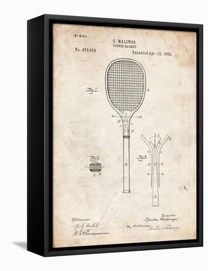 PP183- Vintage Parchment Tennis Racket 1892 Patent Poster-Cole Borders-Framed Premier Image Canvas