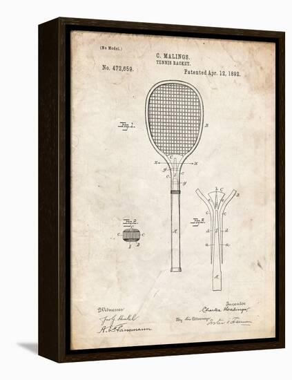 PP183- Vintage Parchment Tennis Racket 1892 Patent Poster-Cole Borders-Framed Premier Image Canvas