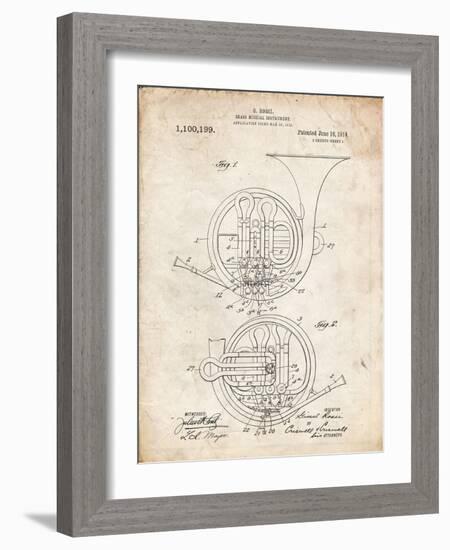 PP188- Vintage Parchment French Horn 1914 Patent Poster-Cole Borders-Framed Giclee Print