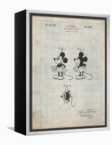 PP191- Antique Grid Parchment Mickey Mouse 1929 Patent Poster-Cole Borders-Framed Premier Image Canvas