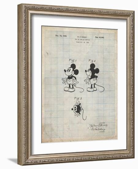 PP191- Antique Grid Parchment Mickey Mouse 1929 Patent Poster-Cole Borders-Framed Giclee Print