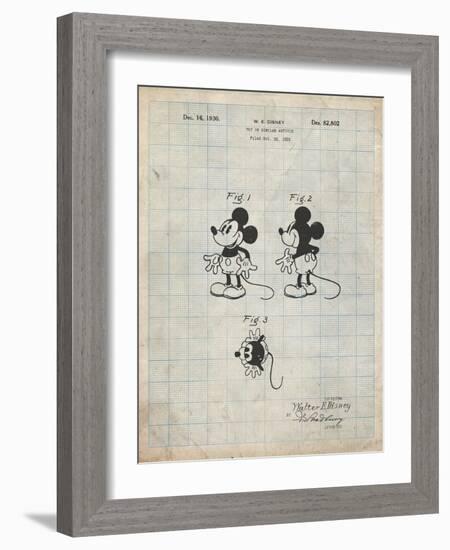 PP191- Antique Grid Parchment Mickey Mouse 1929 Patent Poster-Cole Borders-Framed Giclee Print