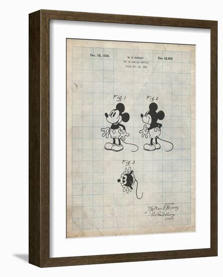 PP191- Antique Grid Parchment Mickey Mouse 1929 Patent Poster-Cole Borders-Framed Giclee Print