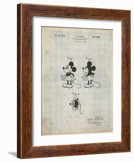 PP191- Antique Grid Parchment Mickey Mouse 1929 Patent Poster-Cole Borders-Framed Giclee Print