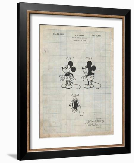 PP191- Antique Grid Parchment Mickey Mouse 1929 Patent Poster-Cole Borders-Framed Giclee Print