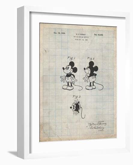 PP191- Antique Grid Parchment Mickey Mouse 1929 Patent Poster-Cole Borders-Framed Giclee Print