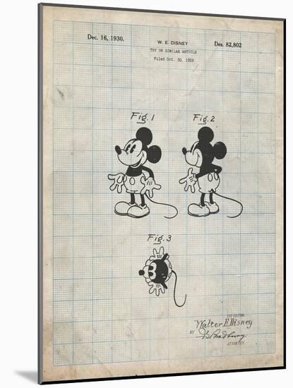 PP191- Antique Grid Parchment Mickey Mouse 1929 Patent Poster-Cole Borders-Mounted Giclee Print