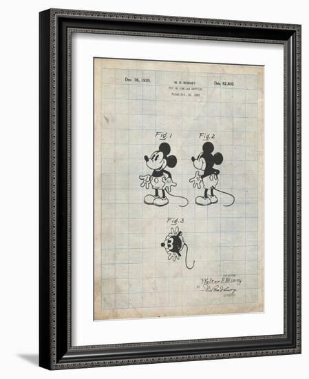 PP191- Antique Grid Parchment Mickey Mouse 1929 Patent Poster-Cole Borders-Framed Giclee Print