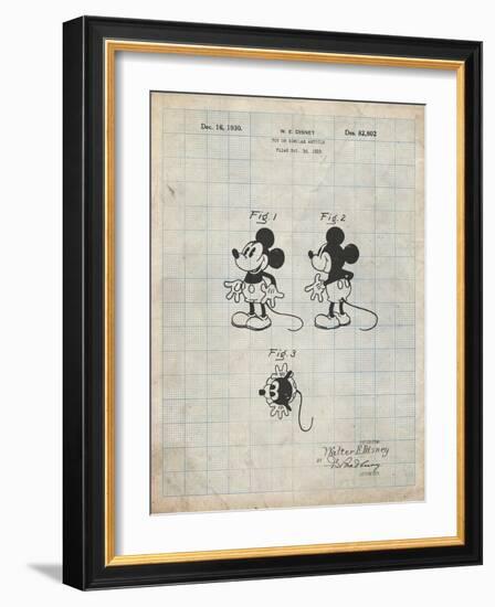 PP191- Antique Grid Parchment Mickey Mouse 1929 Patent Poster-Cole Borders-Framed Giclee Print