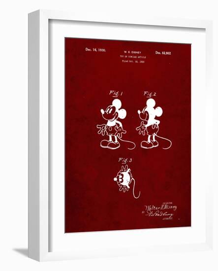 PP191- Burgundy Mickey Mouse 1929 Patent Poster-Cole Borders-Framed Giclee Print