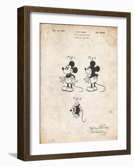 PP191- Vintage Parchment Mickey Mouse 1929 Patent Poster-Cole Borders-Framed Giclee Print