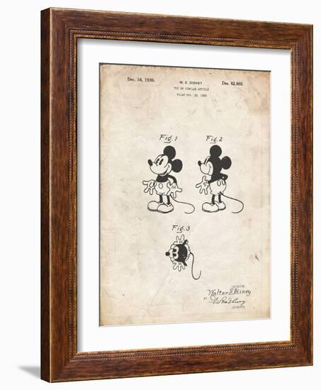 PP191- Vintage Parchment Mickey Mouse 1929 Patent Poster-Cole Borders-Framed Giclee Print