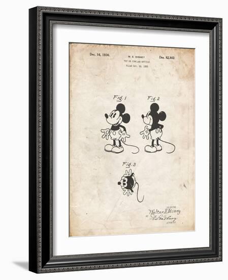 PP191- Vintage Parchment Mickey Mouse 1929 Patent Poster-Cole Borders-Framed Giclee Print