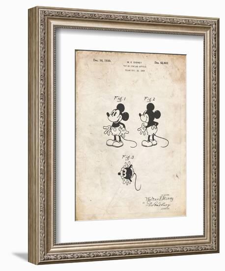 PP191- Vintage Parchment Mickey Mouse 1929 Patent Poster-Cole Borders-Framed Premium Giclee Print