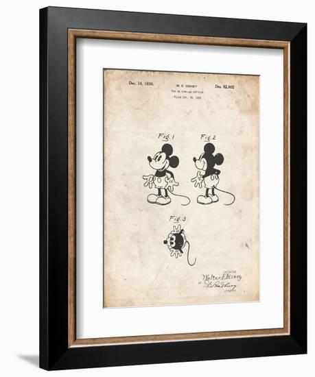 PP191- Vintage Parchment Mickey Mouse 1929 Patent Poster-Cole Borders-Framed Premium Giclee Print