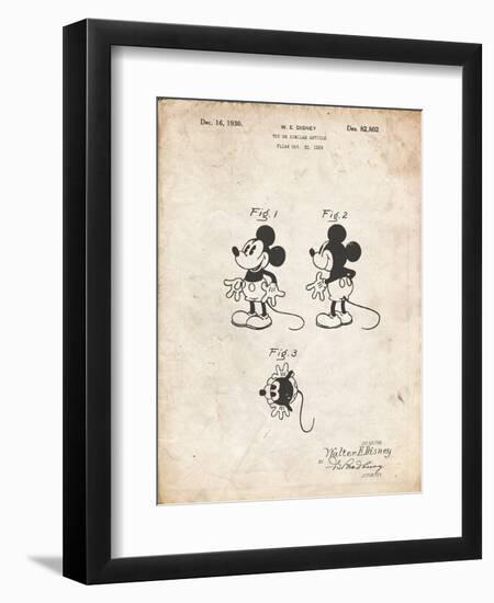 PP191- Vintage Parchment Mickey Mouse 1929 Patent Poster-Cole Borders-Framed Premium Giclee Print