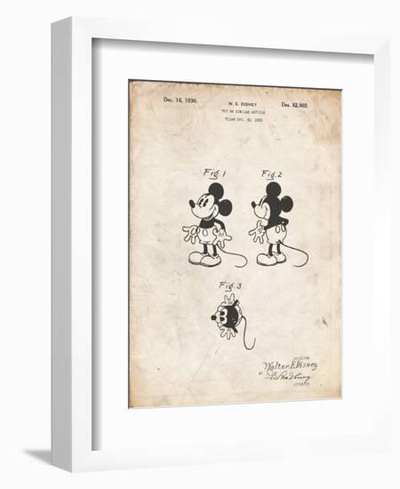 PP191- Vintage Parchment Mickey Mouse 1929 Patent Poster-Cole Borders-Framed Premium Giclee Print