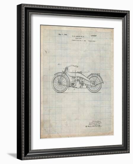 PP194- Antique Grid Parchment Harley Davidson Motorcycle 1919 Patent Poster-Cole Borders-Framed Giclee Print