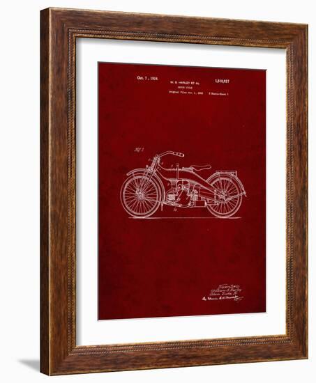 PP194- Burgundy Harley Davidson Motorcycle 1919 Patent Poster-Cole Borders-Framed Giclee Print