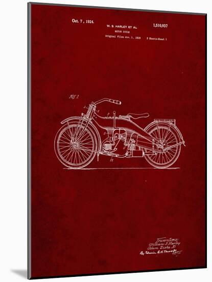 PP194- Burgundy Harley Davidson Motorcycle 1919 Patent Poster-Cole Borders-Mounted Giclee Print