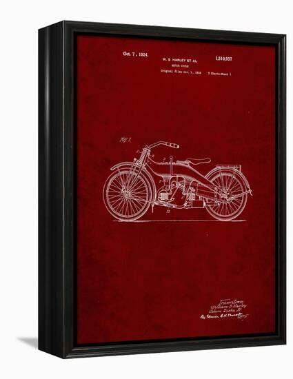 PP194- Burgundy Harley Davidson Motorcycle 1919 Patent Poster-Cole Borders-Framed Premier Image Canvas