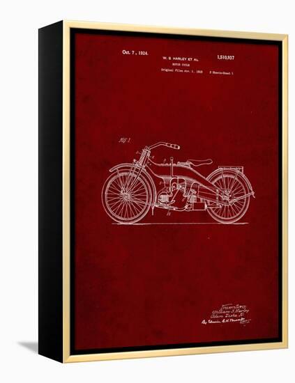PP194- Burgundy Harley Davidson Motorcycle 1919 Patent Poster-Cole Borders-Framed Premier Image Canvas